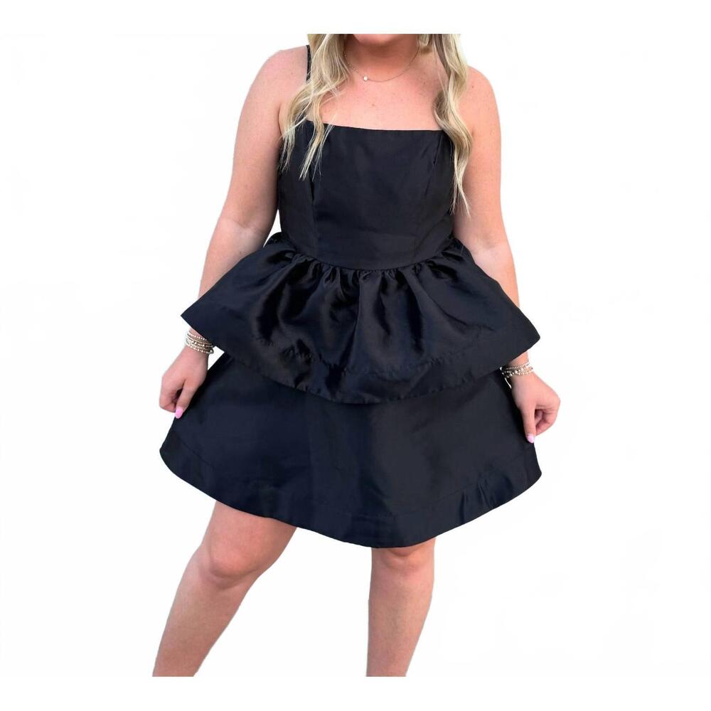 NEW B.RIGHT karli tiered ruffle bubble mini dress in black